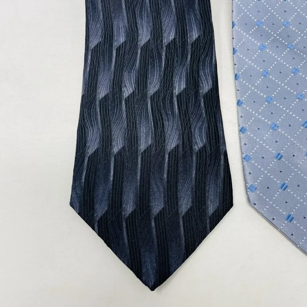 Stafford Executive Mens Lot of 2 100% Silk Printed Neck Ties in Blue/Gray‎ 2333